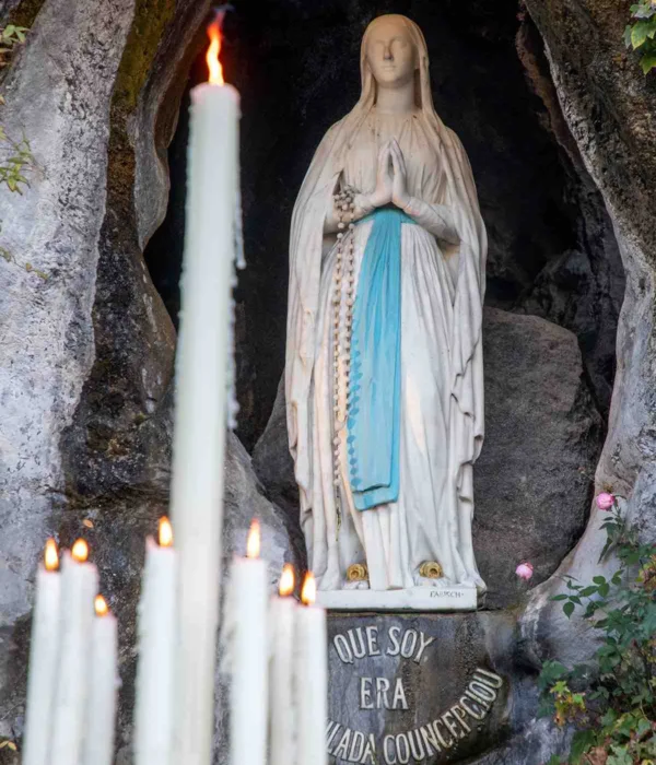 lourdes-mary-candles Our Lady of Lourdes with candles pilgrimage tour