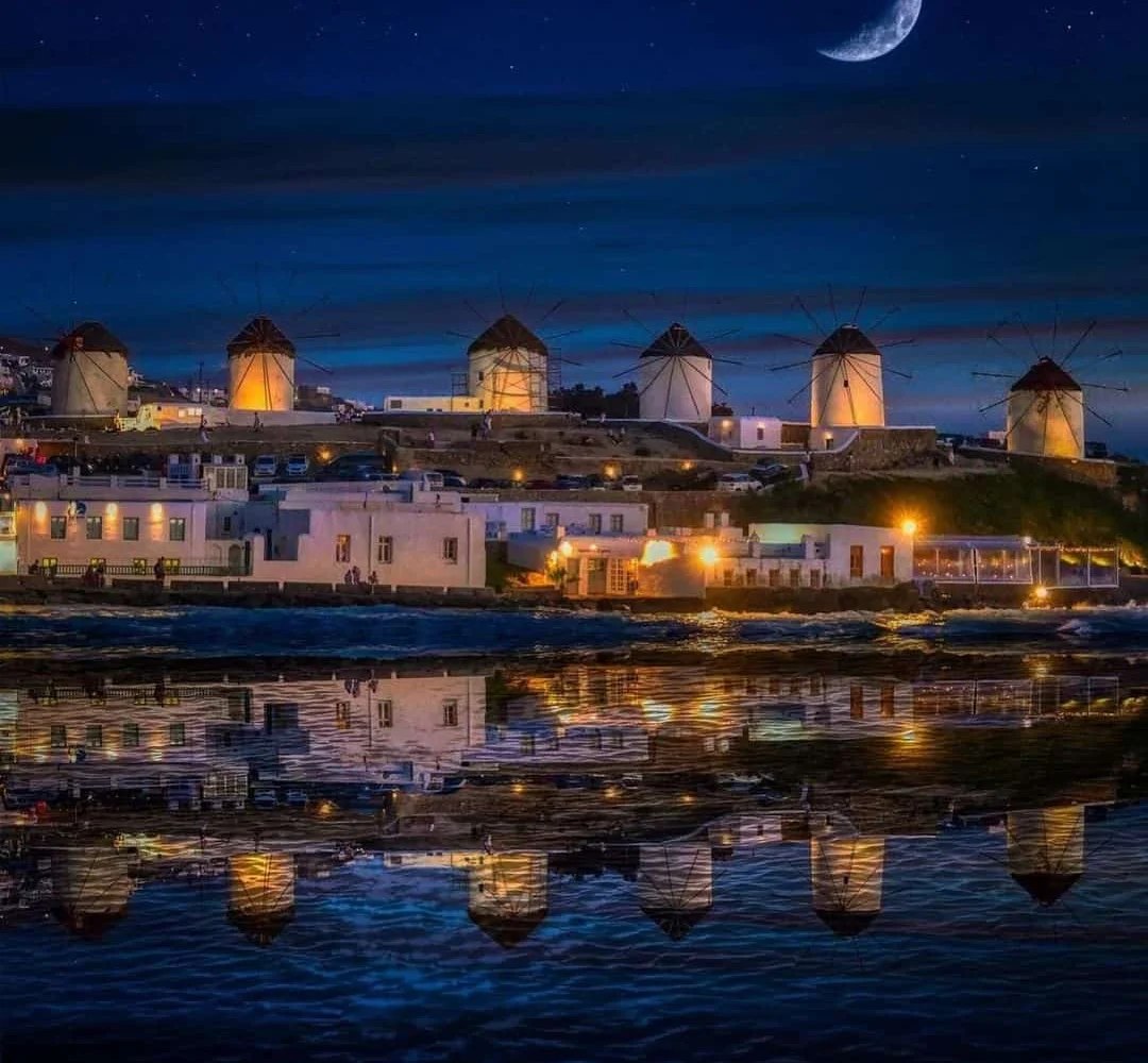 mykonos-night-greece-pilgrimage Mykonos night windmills greece pilgrimage tour