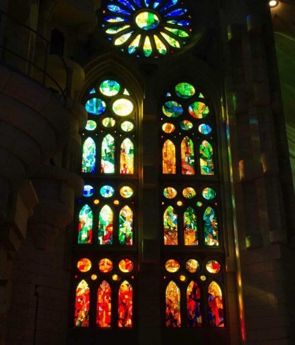 sagrada-stained La sagrada familia stained glass window spain pilgrimage tour