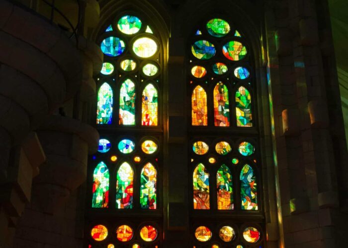sagrada-stained La sagrada familia stained glass window spain pilgrimage tour