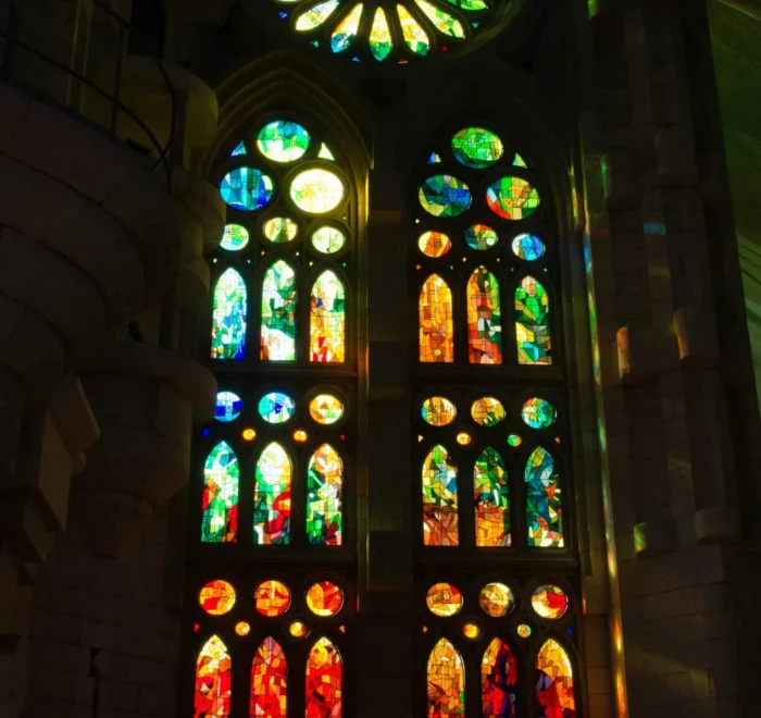 sagrada-stained La sagrada familia stained glass window spain pilgrimage tour