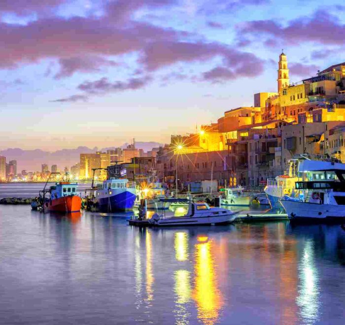 old-port-jaffa-night-boats old jaffa port boats night holy land pilgrimage tour