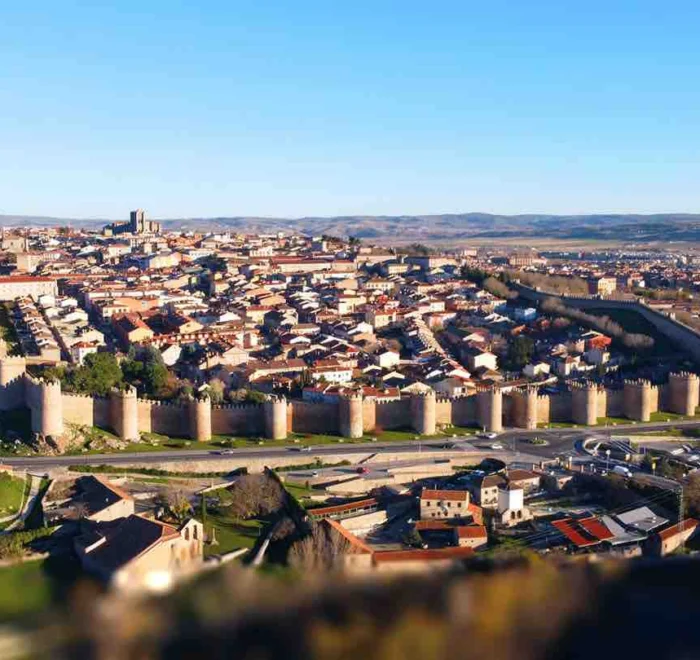 avila-walls-aerial-spain aerial shot of the walls of Avila Spain pilgrimage tour